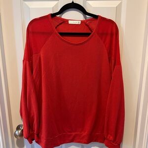 Retrology Red Raglan Pullover Top | XL | Textured Shoulder Detail